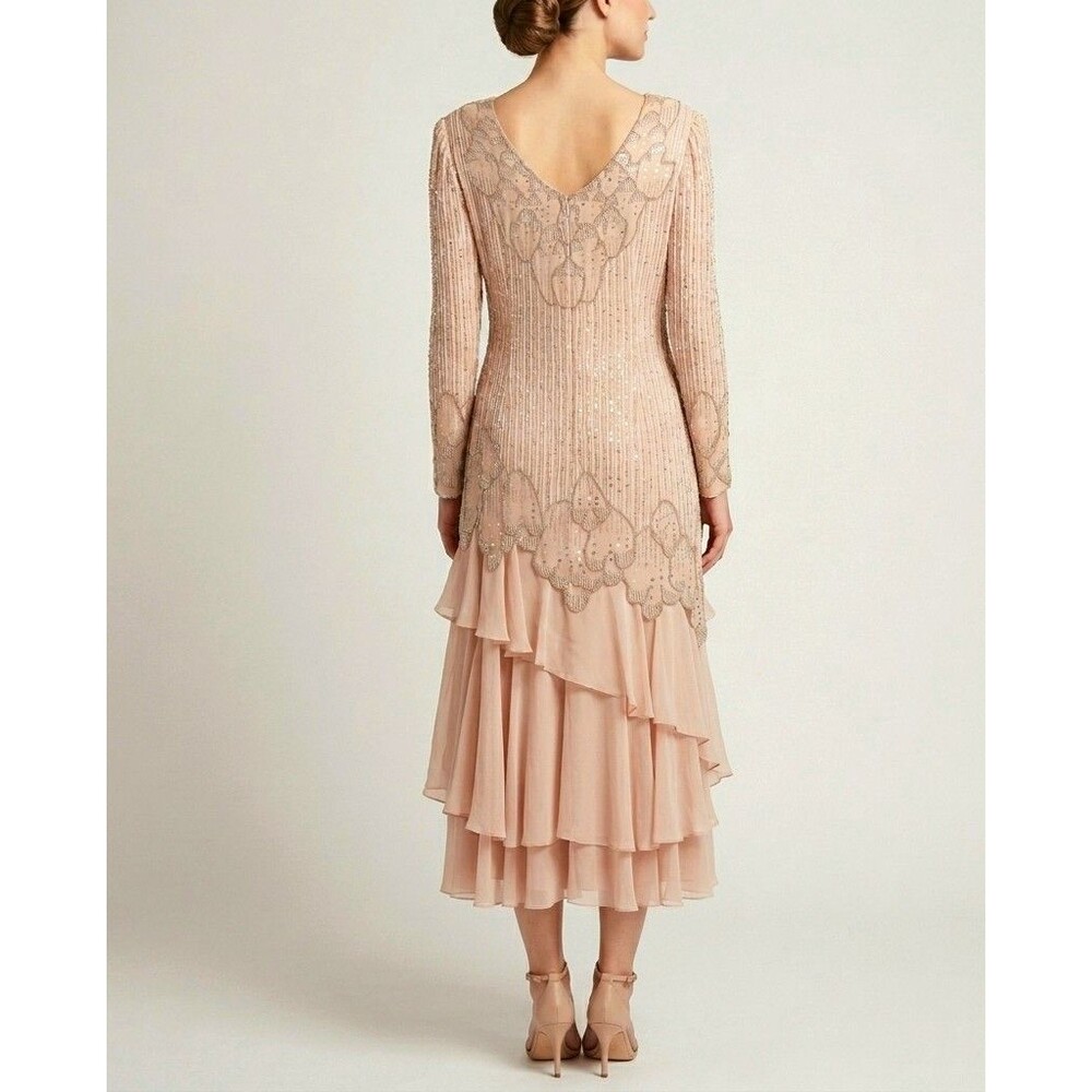 NWT Jack Bryan Beaded Chiffon Dress Size 14 Blush Pink Formal Evening Gown - Picture 3 of 16